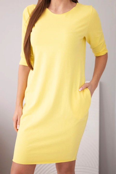 Sukienka damska bawełniana z rękawem 3/4 i kieszeniami żółta