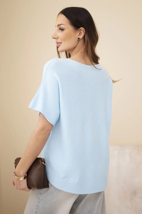 Sweter damski z krótkim rękawem o luźnym kroju błękitny