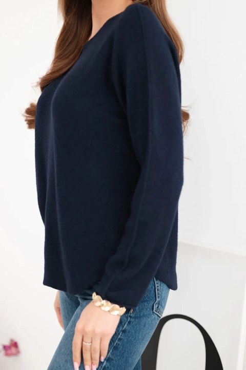 Sweter damski z wiskozy z długim rękawem i okrągłym dekoltem granatowy