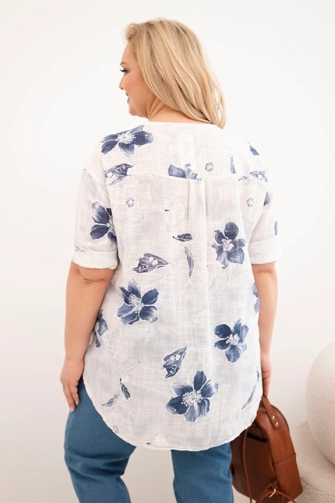 Bluzka damska bawełniana Plus Size w kwiatowy wzór biała