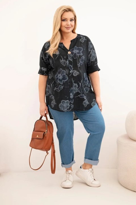 Bluzka damska bawełniana Plus Size w kwiatowy wzór czarna