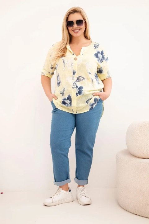 Bluzka damska bawełniana Plus Size w kwiatowy wzór żółta