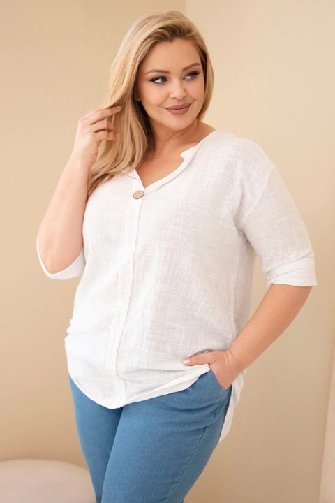 Biała bluzka bawełniana Plus Size z dekoltem na guziki