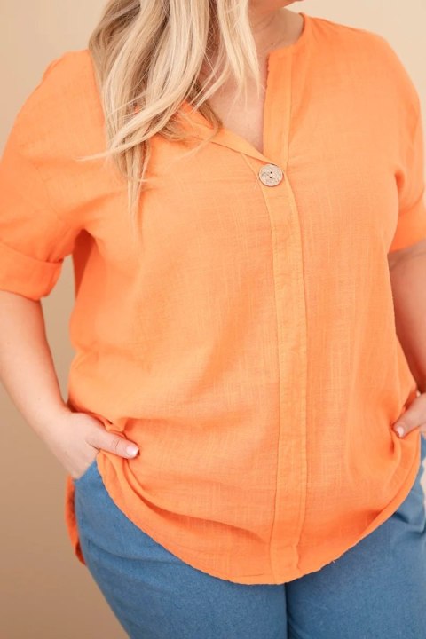Bluzka damska bawełniana Plus Size z dekoltem na guziki pomarańczowa