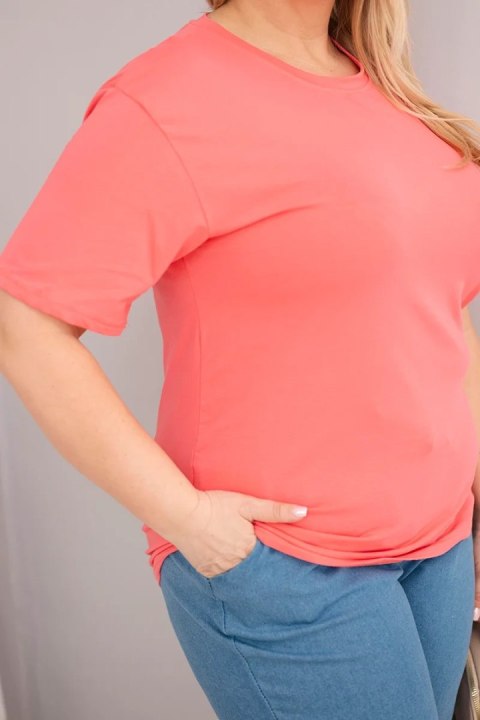 Bluzka damska bawełniana Plus Size z krótkim rękawem basic malinowa