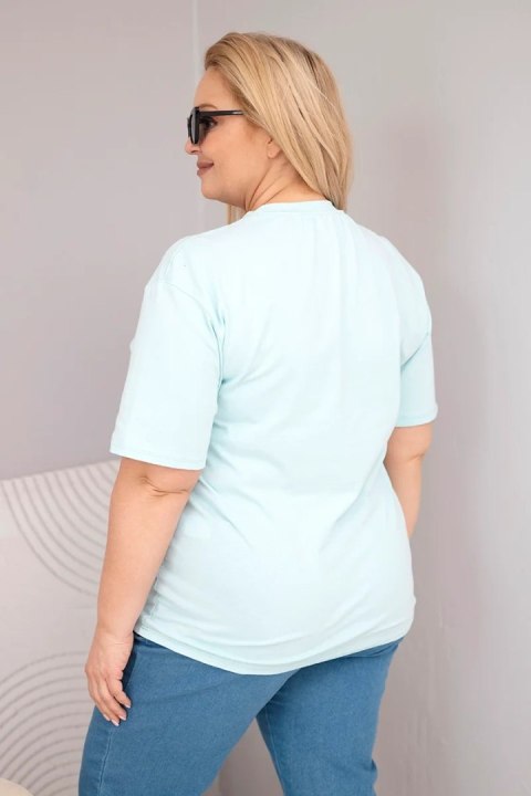 Bluzka damska bawełniana Plus Size z krótkim rękawem basic miętowa