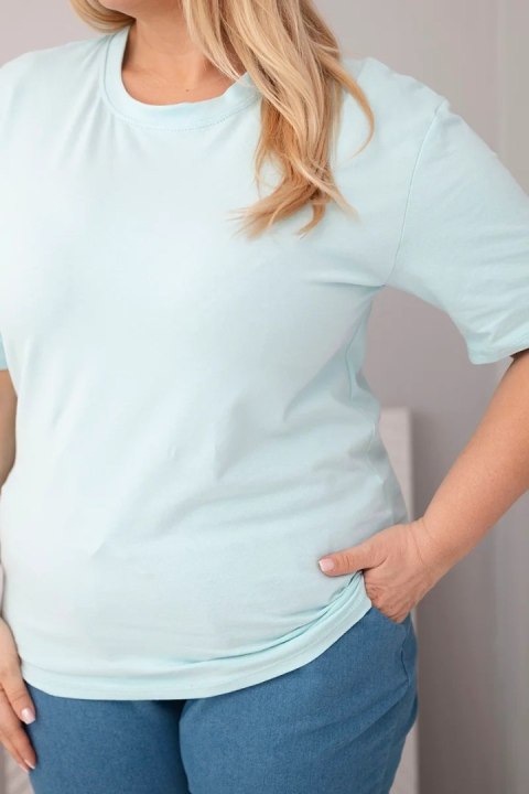 Bluzka damska bawełniana Plus Size z krótkim rękawem basic miętowa
