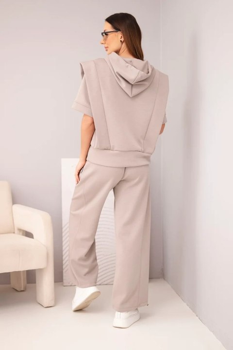 Komplet damski masełkowy bluza z kapturem i luźne spodnie z wiązaniem fango