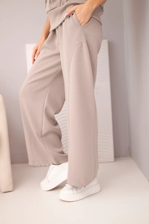 Komplet damski masełkowy bluza z kapturem i luźne spodnie z wiązaniem fango