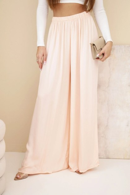 Spodnie damskie wiskozowe szerokie z gumką w pasie morelowe