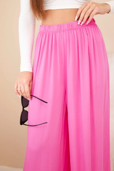 Spodnie damskie wiskozowe szerokie z gumką w pasie różowe