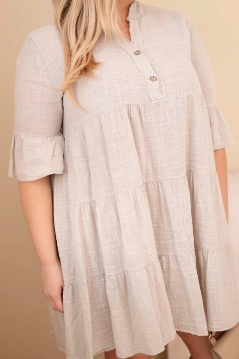 Sukienka damska bawełniana Plus Size z falbanami beżowa