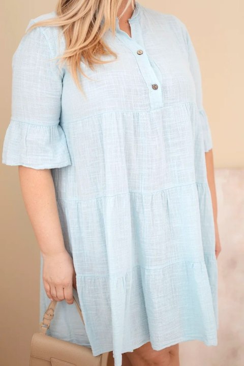 Sukienka damska bawełniana Plus Size z falbanami niebieska