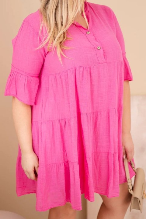 Sukienka damska bawełniana Plus Size z falbanami różowa