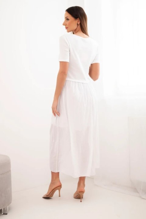Sukienka damska bawełniana midi z krótkim rękawem i rozkloszowanym dołem biała