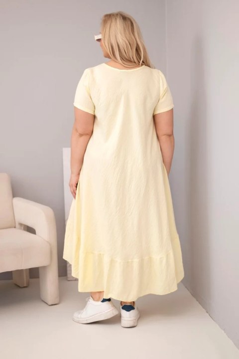Sukienka damska plus size z krótkim rękawem i falbaną z lekkiej wiskozy żółta