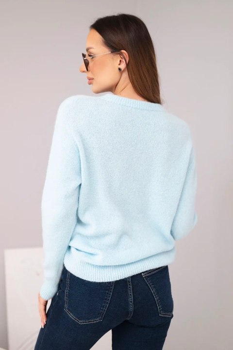 Sweter damski z baby alpaki z długim rękawem niebieski