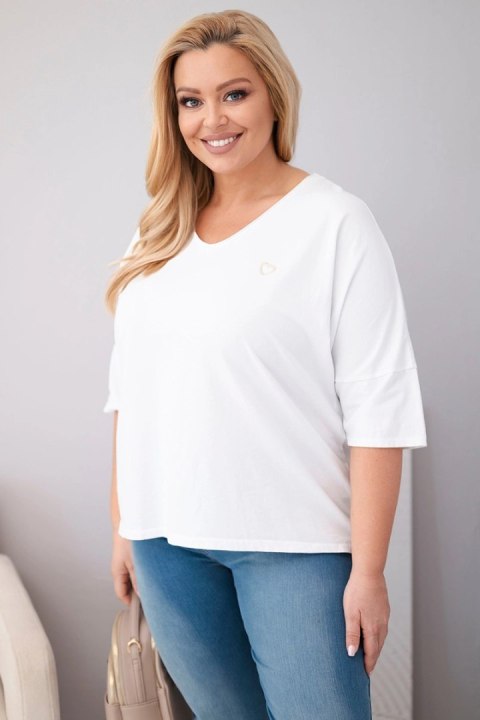 Biała bluzka damska bawełniana oversize Plus Size z dekoltem V