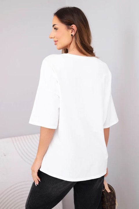 Bluzka damska bawełniana oversize z krótkim rękawem i nadrukiem biała