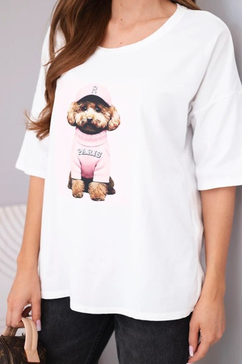 Bluzka damska bawełniana oversize z krótkim rękawem i nadrukiem biała