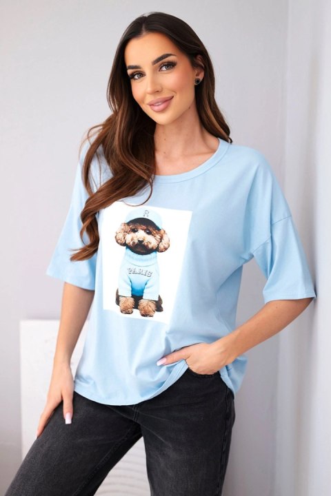 Niebieska bluzka damska bawełniana oversize z nadrukiem