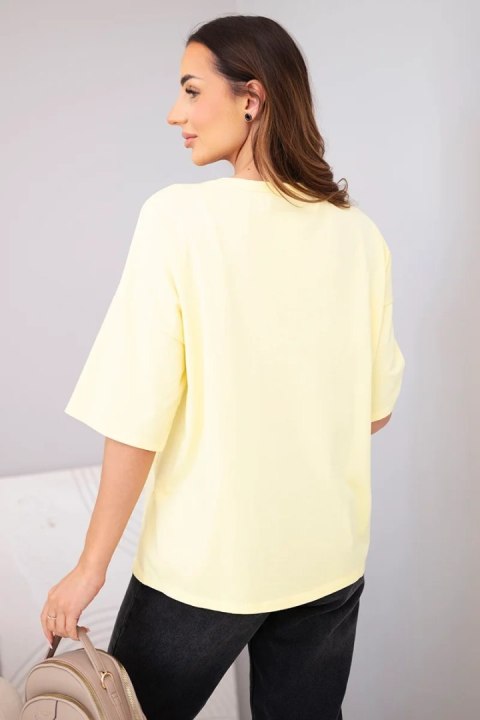 Bluzka damska bawełniana oversize z krótkim rękawem i nadrukiem żółta