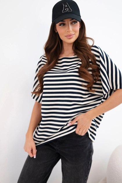 Bluzka damska bawełniana w paski z krótkim rękawem czarna