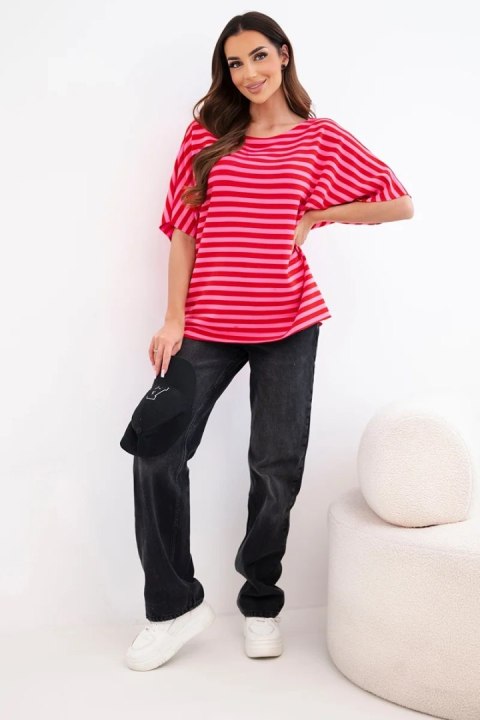 Bluzka damska bawełniana w paski z krótkim rękawem czerwona