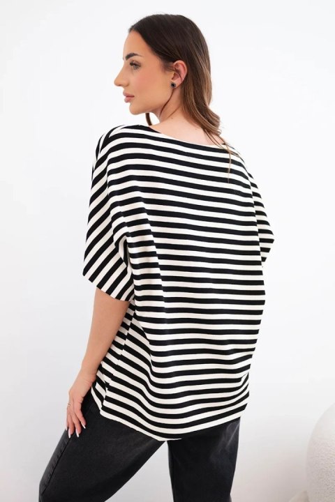 Bluzka damska bawełniana w paski z krótkim rękawem granatowa