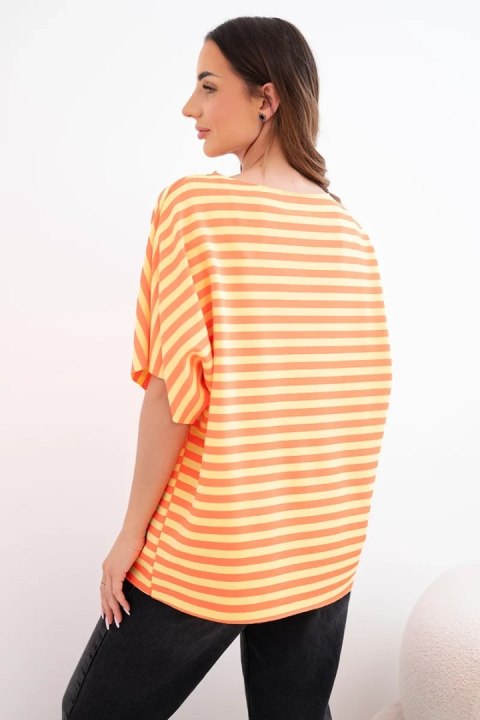 Bluzka damska bawełniana w paski z krótkim rękawem pomarańczowa