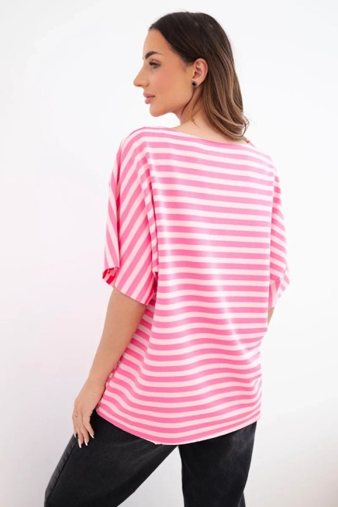 Bluzka damska bawełniana w paski z krótkim rękawem różowa
