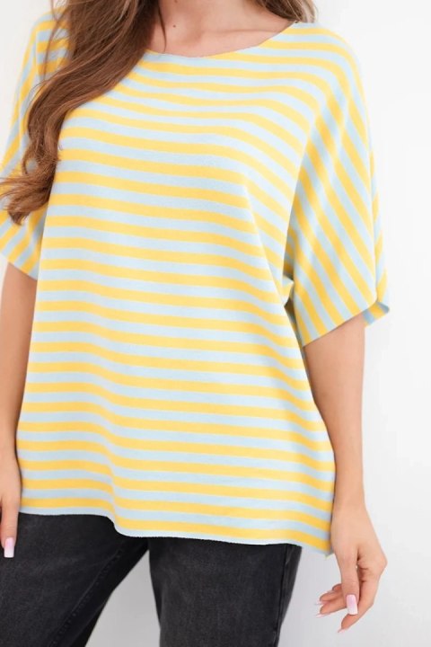 Bluzka damska bawełniana w paski z krótkim rękawem żółta