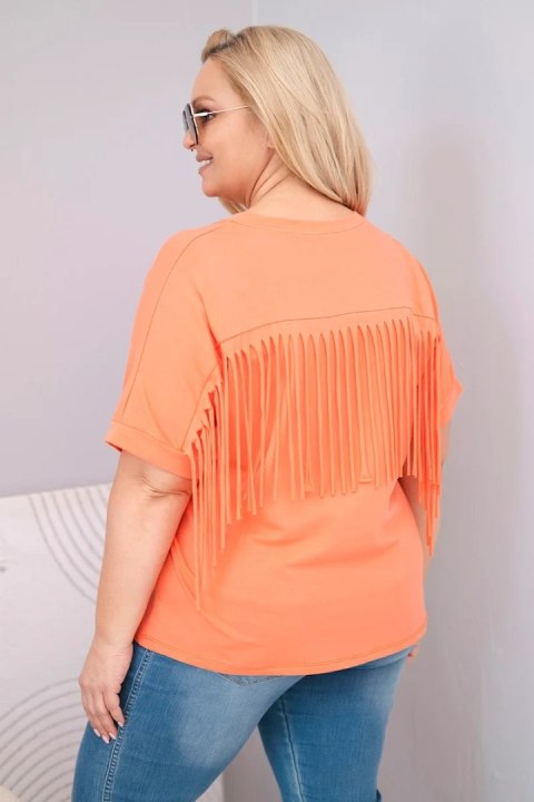 Bluzka damska bawełniana Plus Size z dekoltem V i frędzlami na plecach łososiowa