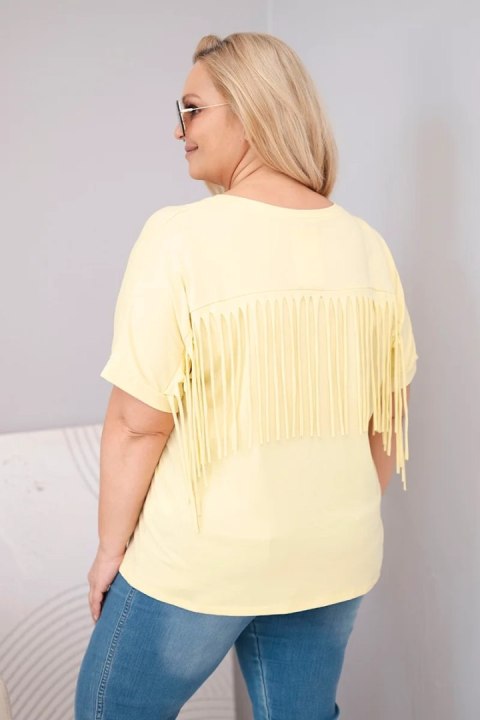 Bluzka damska bawełniana Plus Size z dekoltem V i frędzlami na plecach żółta