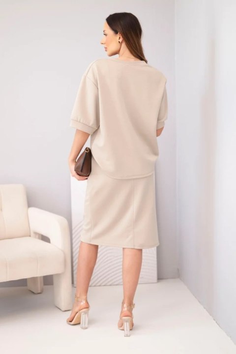 Komplet damski masełkowy fango – bluzka i spódnica midi