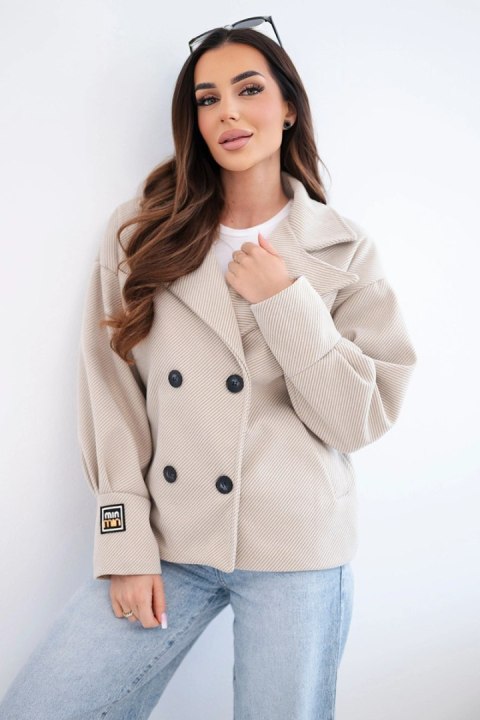 Beżowa krótka kurtka dwurzędowa z kołnierzem