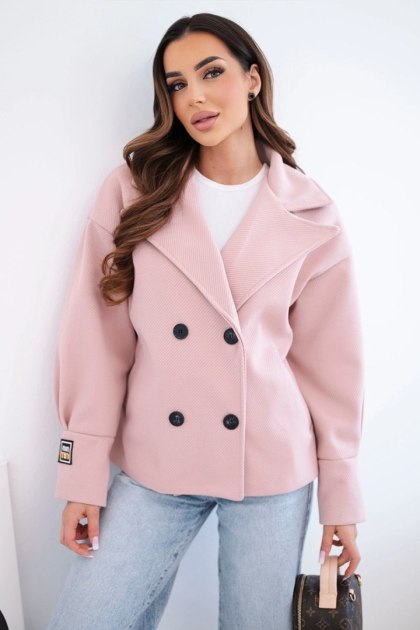 Kurtka damska krótka dwurzędowa z kołnierzem ciemny pudrowy róż