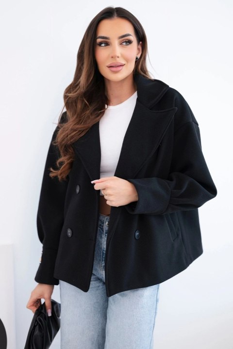 Czarna krótka kurtka dwurzędowa z kołnierzem