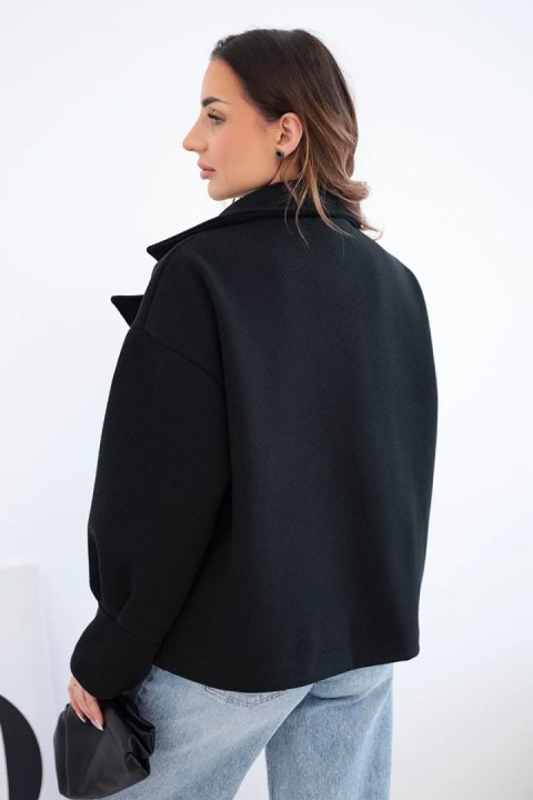 Kurtka damska krótka dwurzędowa z kołnierzem czarna