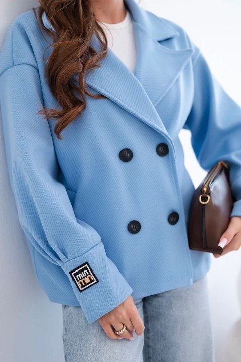 Kurtka damska krótka dwurzędowa z kołnierzem niebieska