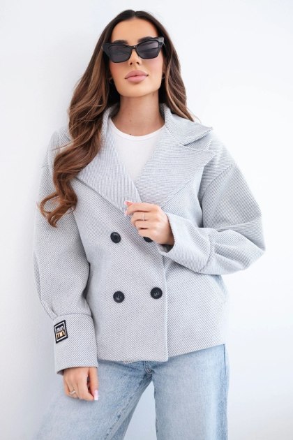 Kurtka damska krótka dwurzędowa z kołnierzem szary melanż