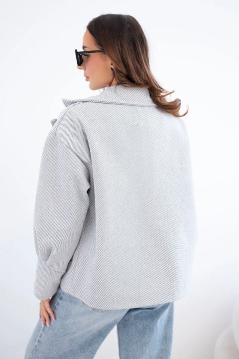 Kurtka damska krótka dwurzędowa z kołnierzem szary melanż