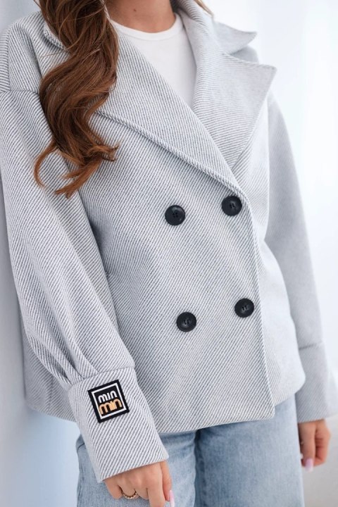 Kurtka damska krótka dwurzędowa z kołnierzem szary melanż