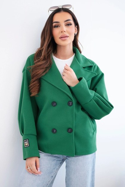 Kurtka damska krótka dwurzędowa z kołnierzem zielona