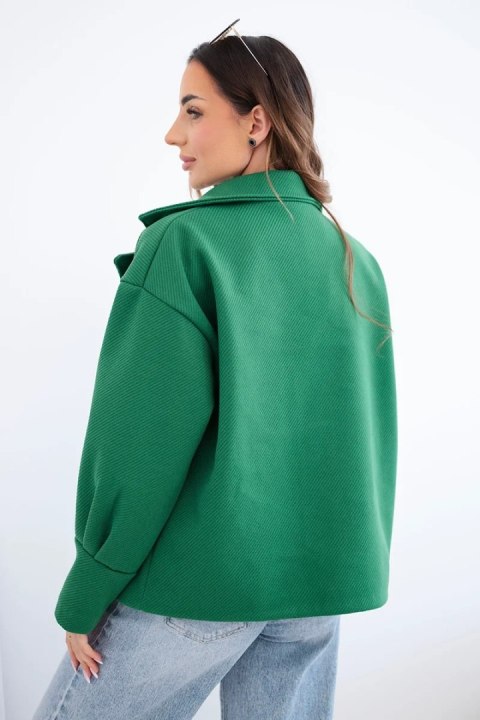 Kurtka damska krótka dwurzędowa z kołnierzem zielona