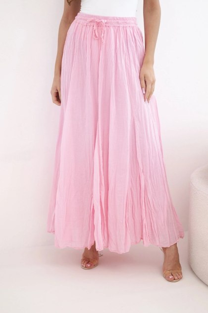 Spódnica damska maxi bawełniana z gumką w pasie cukierkowy róż