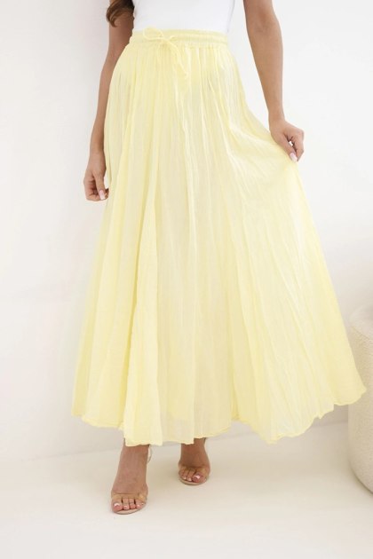 Spódnica damska maxi bawełniana z gumką w pasie żółta