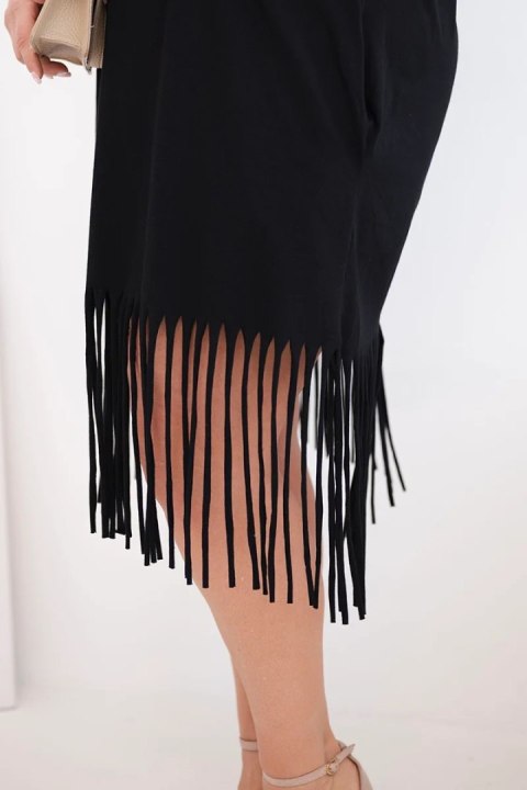 Sukienka damska bawełniana z dekoltem V i frędzlami Plus Size czarna