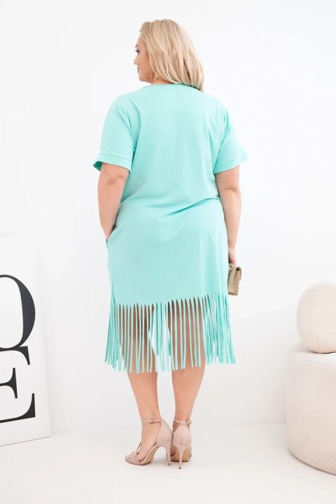 Sukienka damska bawełniana z dekoltem V i frędzlami Plus Size miętowa