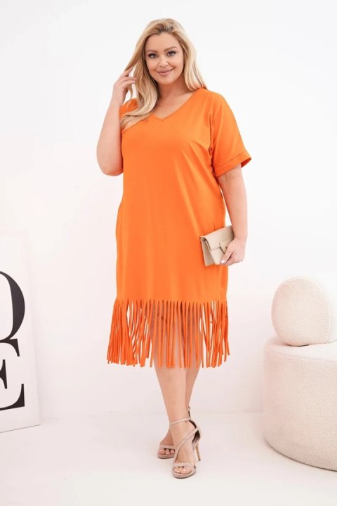 Sukienka damska bawełniana z dekoltem V i frędzlami Plus Size pomarańczowa